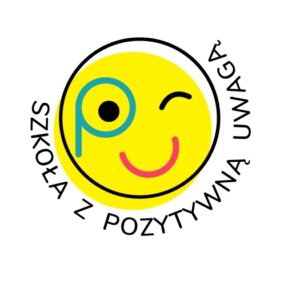 Obrazek przedstawia logo Pozytywnej uwagi - uśmiechnięte żółte słońce na białym tle z napisem szkoła z pozytywną uwagą