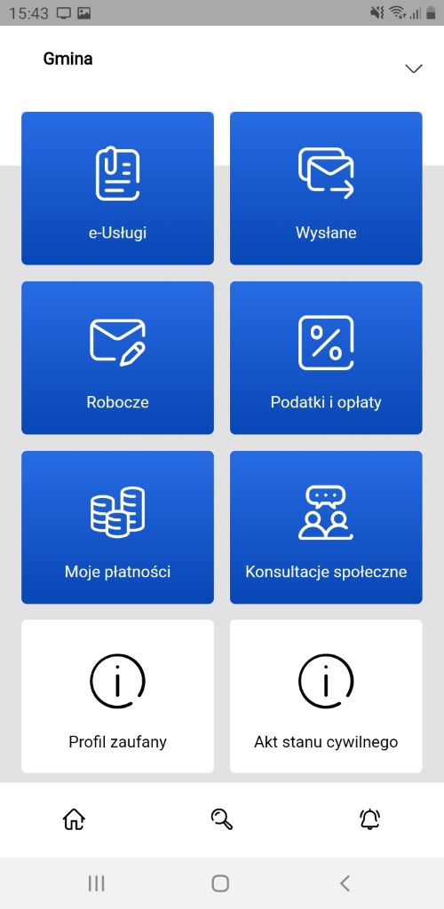 Zrzut ekranu aplikacji mobilnej mInstytucja